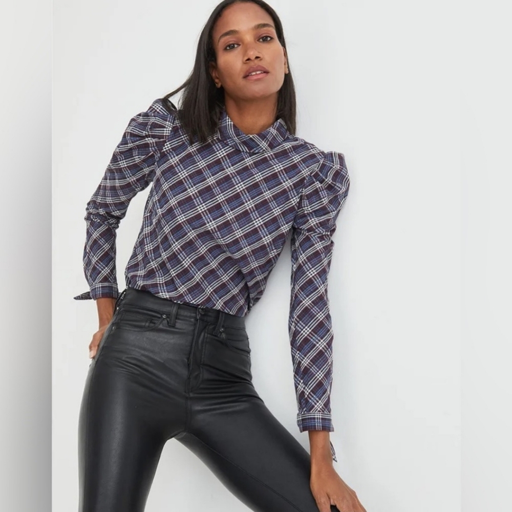 Veronica Beard Isabel Reverse Plaid Shirt Blouse Top Size 14 - Picture 1 of 11